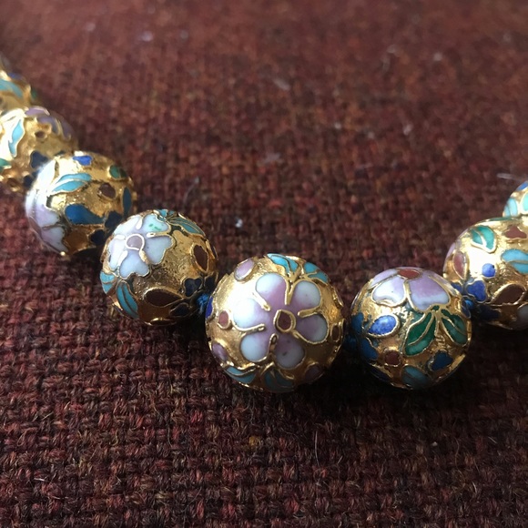 Gold enamel flower necklace and earring set - Picture 1 of 3